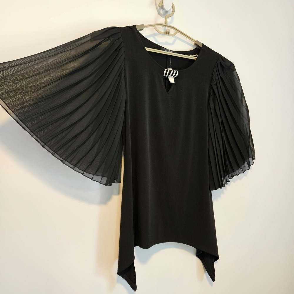 Carrie Allen Black Blouse Top Shirt Medium Puff Sleeve Flowy Office Business